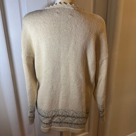 Vintage Heirloom Collectibles Tan Floral Grandma Sweater Shoulder Pads Size L - Picture 5 of 9